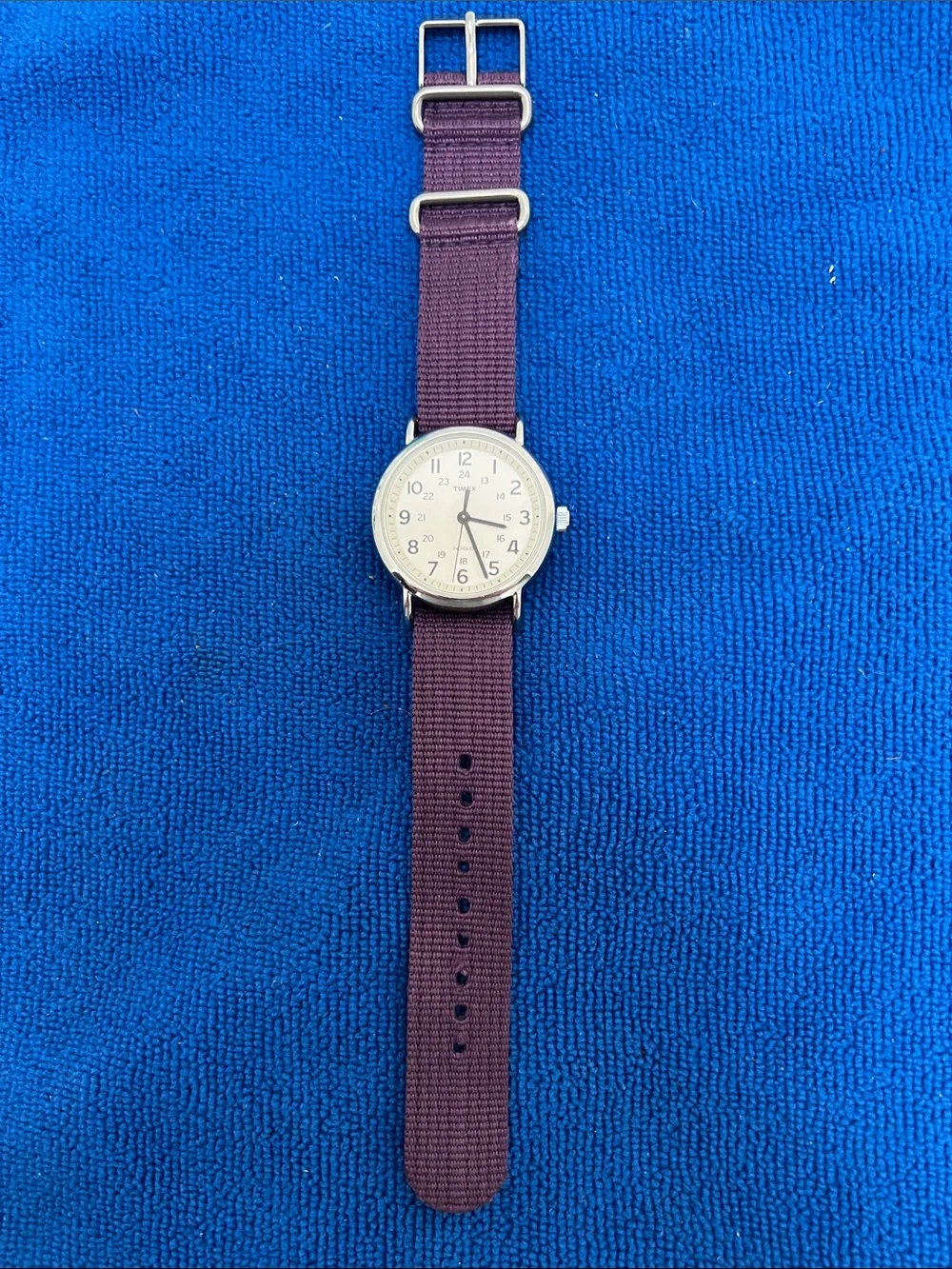 Timex Men’s Purple Fabric Strap Watch with White Dial